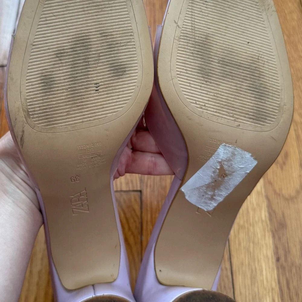 Zara Blush pink translucent front square toe block Heel sandals wedge, size 8.5